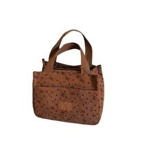 Bow Heart Printed Corduroy Handbag Multi-pocket Lunch Bag Vintage Mommy Bag  Daily Use