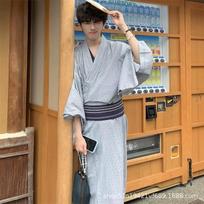 Men's Traditional Japanese Kimono Samurai Yukata Robe for Photography Kimono with Simple Waistband white