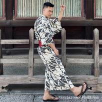 Men's Traditional Japanese Kimono Samurai Yukata Robe for Photography Kimono with Simple Waistband gray