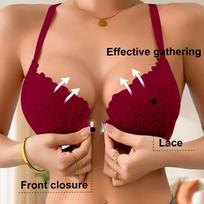 Women's Lace Front-Close Push-Up Bra with Back 8X-Large