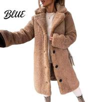 Women Winter Coat with Pockets Jacket Thick Fleece Turn-down Collar Long Sleeves Button-down Solid Color Mid Length Heat Retention Outdoor XXXL chaki