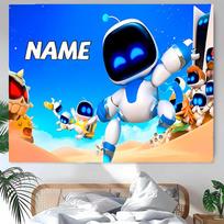 Personalized Astro Bot Background Tapestry,Custom Name Birthday Party,Multifunctional Wall Decoration for Home Decor,Various Occasions 130cmx150cm