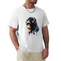 Banksy DJ Monkey Thinker with Headphones TShirt t shirts cotton  TShirt S white