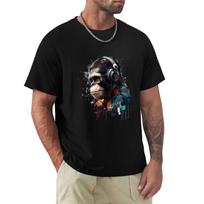 Banksy DJ Monkey Thinker with Headphones TShirt t shirts cotton  TShirt 3XL black