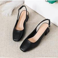 Large size soft leather bag head thick heel sandals square head word belt to work French Mary Jane European and American high heel sandals 41