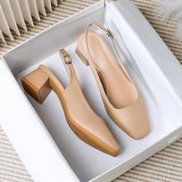 Large size soft leather bag head thick heel sandals square head word belt to work French Mary Jane European and American high heel sandals 41