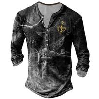 Men S Long Sleeve T Shirt Viking Graphic Print Loose Fit Big Size M