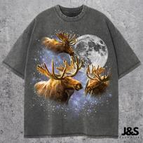 Three Moose Retro Graphic T-shirts, Vintage Moose Moon Tshirt, Moose Shirt, Funny Tee, Oversized Washed Tee, Moose Shirt, Comfort Colors Tee XL brown