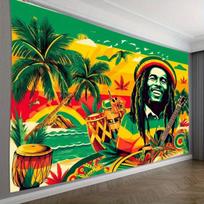 VIKAMA Bob Marley Reggae Red Yellow Green Island Tapestry Hanging Cloth Cool Wall Decoration Living Room Room Decoration 100X70CM yellow