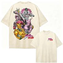 50. Washed Tee Japan Anime JoJo Bizarre Adventure Giorno Giovanna Vintage Washed T Shirt Men's Clothing Fashion Casual Short Sleeves T-shirt oversize 3XL gray