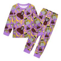 19400 Kids Boys Girls Animal Gorilla Tag Printed Sleepwear Casual T-shirt Trousers Pajamas Sets 160cm violetinė
