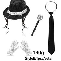 Michael Jackson Cosplay rekvizitas MJ skrybėlė su peruku, pirštinė, akinių rinkinys Gerbėjų pasirodymo kostiumas Gimtadienio šokio dovanos Helovino Cosplay black