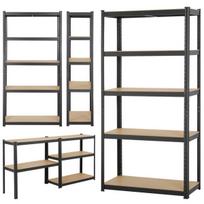 Metalinis sandėliavimo stelažas su 5 reguliuojamomis MDF lentynomis, lentynos 90 × 40 cm