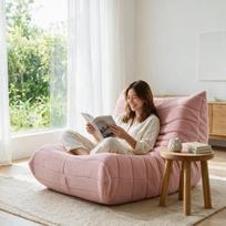 Didelis Sėdmaišis, lengva sofa, didelio tankio elastinga kempinė, rožinė, ėriuko vilnos audinys