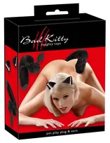 Bad Kitty Pet Play analinis kaištis su uodega ir ausų lankeliu, juodas