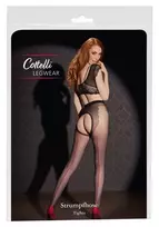 Cottelli Black Level pėdkelnės atviru tarpkoju, juodos su raudona siūle