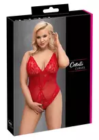 Cottelli CURVES nėriniuotas bodis atviru tarpkoju, raudonas, 3XL