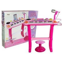 Pianinas su mikrofonu ir kėde Lean Toys, rožinis