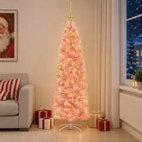 Dirbtinė siaura kalėdinė eglutė su žaisliukais 240 cm 300 LED