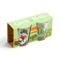 2 vnt. „Luck of the Irish“ stiklinių šnapsinių taurelių su leprekonu komplektas (50 ml)