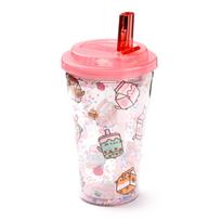 Nesudužtanti „Pusheen Sips“ dvigubų sienelių stiklinė su dangteliu ir šiaudeliu