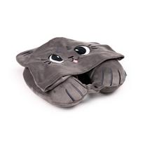 „Hoodeazzz Beans & Co“ pliušinė kelioninė pagalvė su atminties putomis ir gobtuvu „Pepper the Cat“