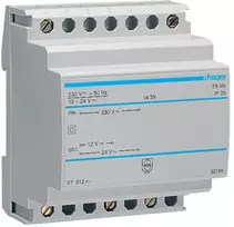 HAGER Saugos transformatorius ST312, pirminė 230V, antrinė 12 / 24V, 25VA, 70mm pločio, DIN bėgiui
