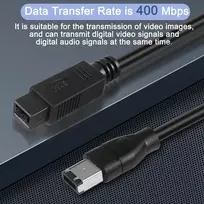 Firewire 9-pin į 6-pin kabelis duomenų perdavimui
