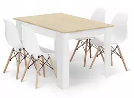 Oskar Komplektas: stačiakampis stalas 120x80 ąžuolas sonoma + 4 kėdės Osaka, baltos