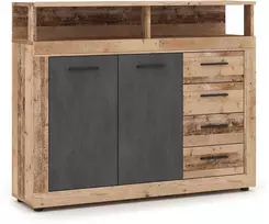 Mebel Elite Komoda BLAGO MIDI A, 119,6 cm, neapdoroto ąžuolo ir juodos spalvos