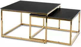 Mebel Elite Kavos staliukų komplektas TENOR, 70 × 70 ir 60 × 60 cm, juodo marmuro ir aukso spalvos