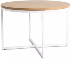 Mebel Elite Apvalus staliukas, Ø 70 cm, baltas, auksinio ąžuolo spalvos stalviršis