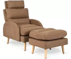 Mebel Elite Atlošiamas fotelis HENRY su kojų atrama, rudas