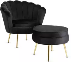 Mebel Elite Poilsio fotelis su kojų atrama, 82 × 82 cm, juodas aksominis