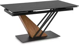 Mebel Elite Išskleidžiamas stalas REX, 160–220 cm, juodo marmuro ir ąžuolo spalvų