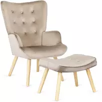 Mebel Elite Poilsio fotelis su pakoju LOZANO, smėlio spalvos, veliūrinis