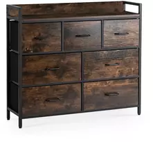 Mebel Elite Komoda su 7 stalčiais HUDSON, 98 cm, rustikinio ąžuolo ir juoda