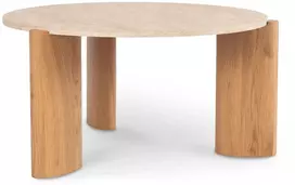 Mebel Elite Apvalus žurnalinis staliukas TRAVERTINO MAX, Ø 80 cm, travertino / ąžuolo spalvos