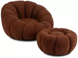 Mebel Elite Sukamasis poilsio fotelis su pufu PETTIT, rudas, buklė