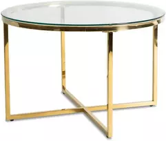 Mebel Elite Apvalus stiklinis staliukas FLIP, Ø 70 cm, skaidrus / auksinis