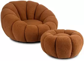 Mebel Elite Sukamasis fotelis su pufu, 100 × 100 × 63 cm, rūdžių spalvos