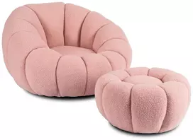 Mebel Elite Sukamasis poilsio fotelis su pufu PETTIT, 100 × 100 × 63 cm, rožinis