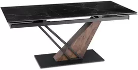 Mebel Elite Išskleidžiamas stalas su keraminiu stalviršiu, 180–240 cm, juodo marmuro ir riešutmedžio spalvos