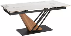 Mebel Elite Išskleidžiamas stalas REX 2, 180–240 cm, balto marmuro ir ąžuolo spalvos