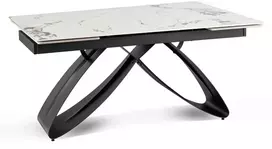 Mebel Elite Išskleidžiamas stalas su keraminiu stalviršiu, 160–240 × 160 cm, balto marmuro / juodas