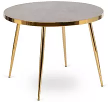 Mebel Elite Apvalus stalas MEBELELITE TINGA, stiklinis pilko marmuro rašto stalviršis, 100 cm, auksinis