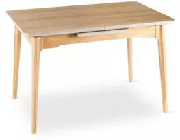 Mebel Elite Išskleidžiamas stalas SAMER, keraminis stalviršis, 120–160 cm, auksinio ąžuolo spalvos