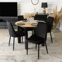 Mebel Elite Išskleidžiamas valgomojo stalas HARRY ir 4 kėdės, „artisan“ ąžuolo ir juodos spalvos