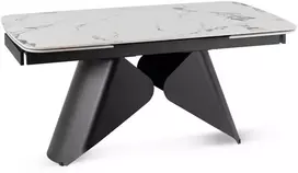 Mebel Elite Išskleidžiamasis stalas VERONA, keraminis stalviršis, 160–240 cm, balto marmuro ir juodas