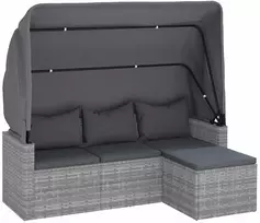 Trivietė sodo sofa su stogeliu ir pakoja, pilka, poliratanas